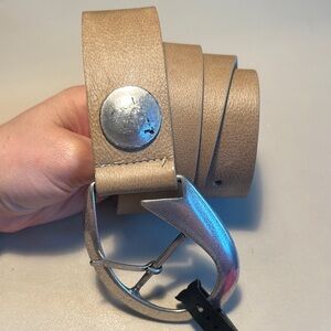 Taupe Leather Belt with Silver Metal Accent